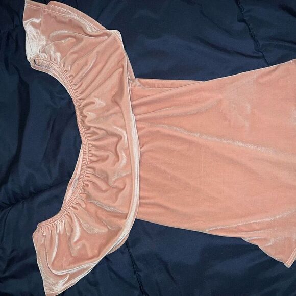 Blush pink velvet bodysuit off the shoulder size S - Picture 6 of 7
